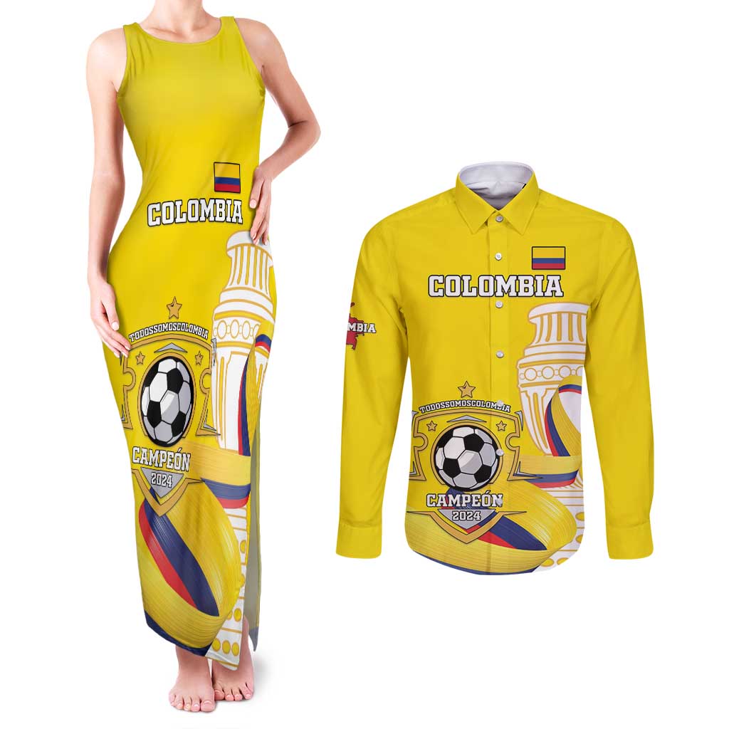 Custom Colombia Football Couples Matching Tank Maxi Dress and Long Sleeve Button Shirt Go Champions Unique Style - Wonder Print Shop