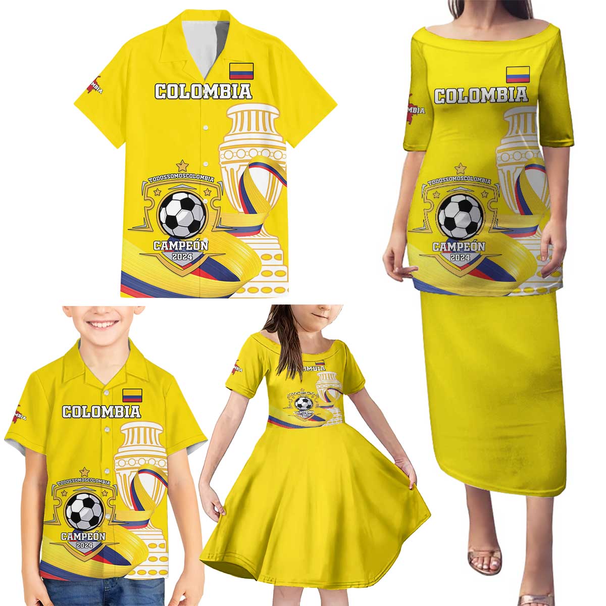 Custom Colombia Football Family Matching Puletasi and Hawaiian Shirt Go Champions Unique Style - Wonder Print Shop