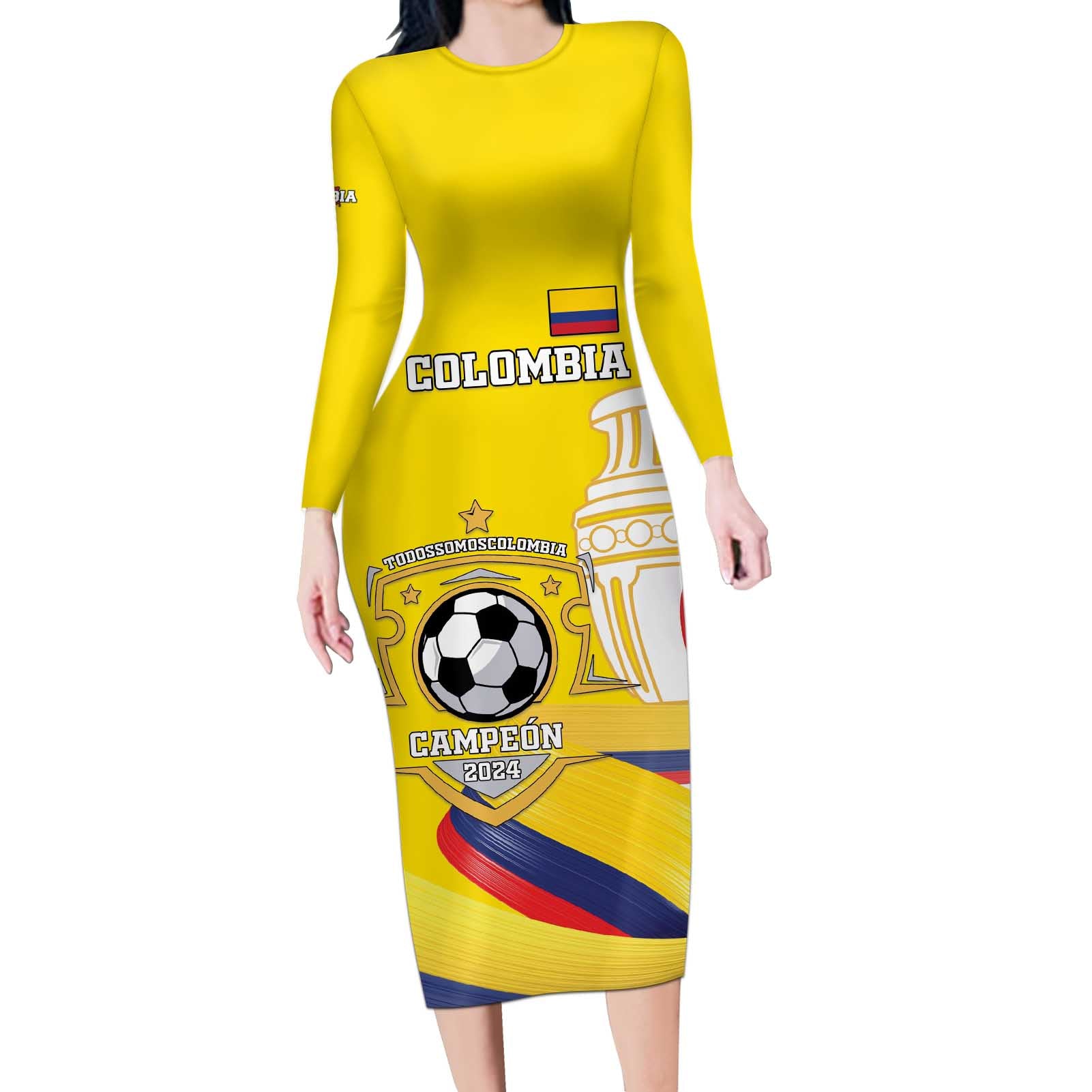 Custom Colombia Football Long Sleeve Bodycon Dress Go Champions Unique Style - Wonder Print Shop