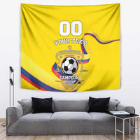 Yellow football tapestry featuring 00, YOUR TEXT, soccer ball, CAMPEON 2024 crest