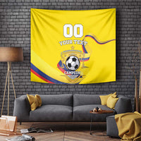 Yellow football tapestry with 00, YOUR TEXT, soccer ball and CAMPEON 2024 crest