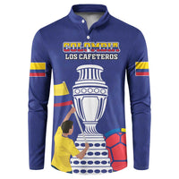 Navy blue football button sweatshirt with 'LOS CAFETEROS' crest, cup and soccer ball