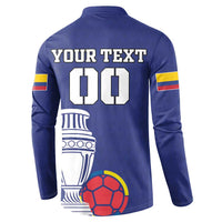 Navy blue football button sweatshirt with back 'YOUR TEXT' print, cup and soccer ball