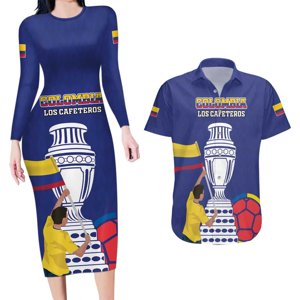 Custom Colombia Football Couples Matching Long Sleeve Bodycon Dress and Hawaiian Shirt 2024 Copa America - Wonder Print Shop