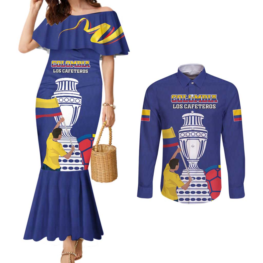 Custom Colombia Football Couples Matching Mermaid Dress and Long Sleeve Button Shirt 2024 Copa America