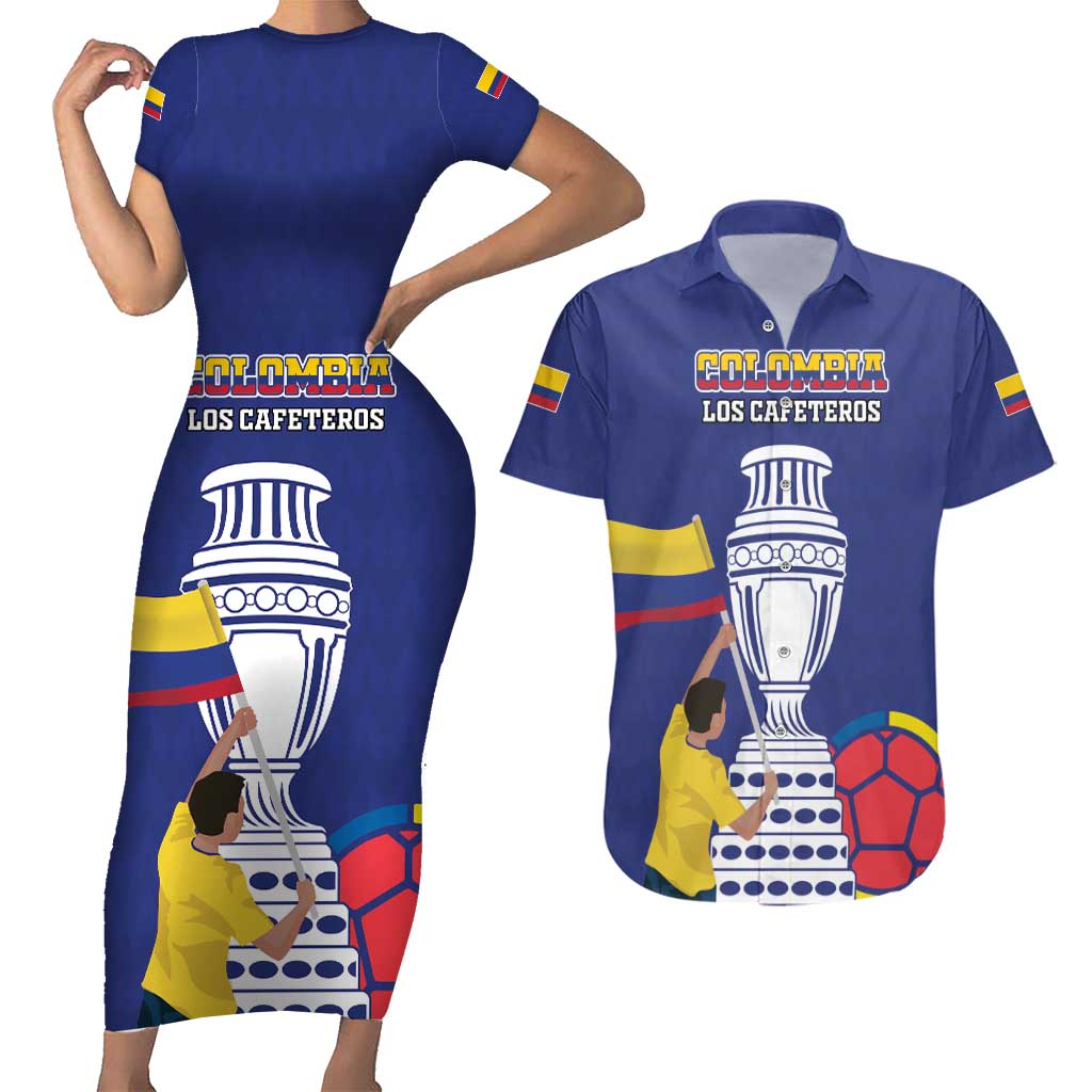 Custom Colombia Football Couples Matching Short Sleeve Bodycon Dress and Hawaiian Shirt 2024 Copa America - Wonder Print Shop