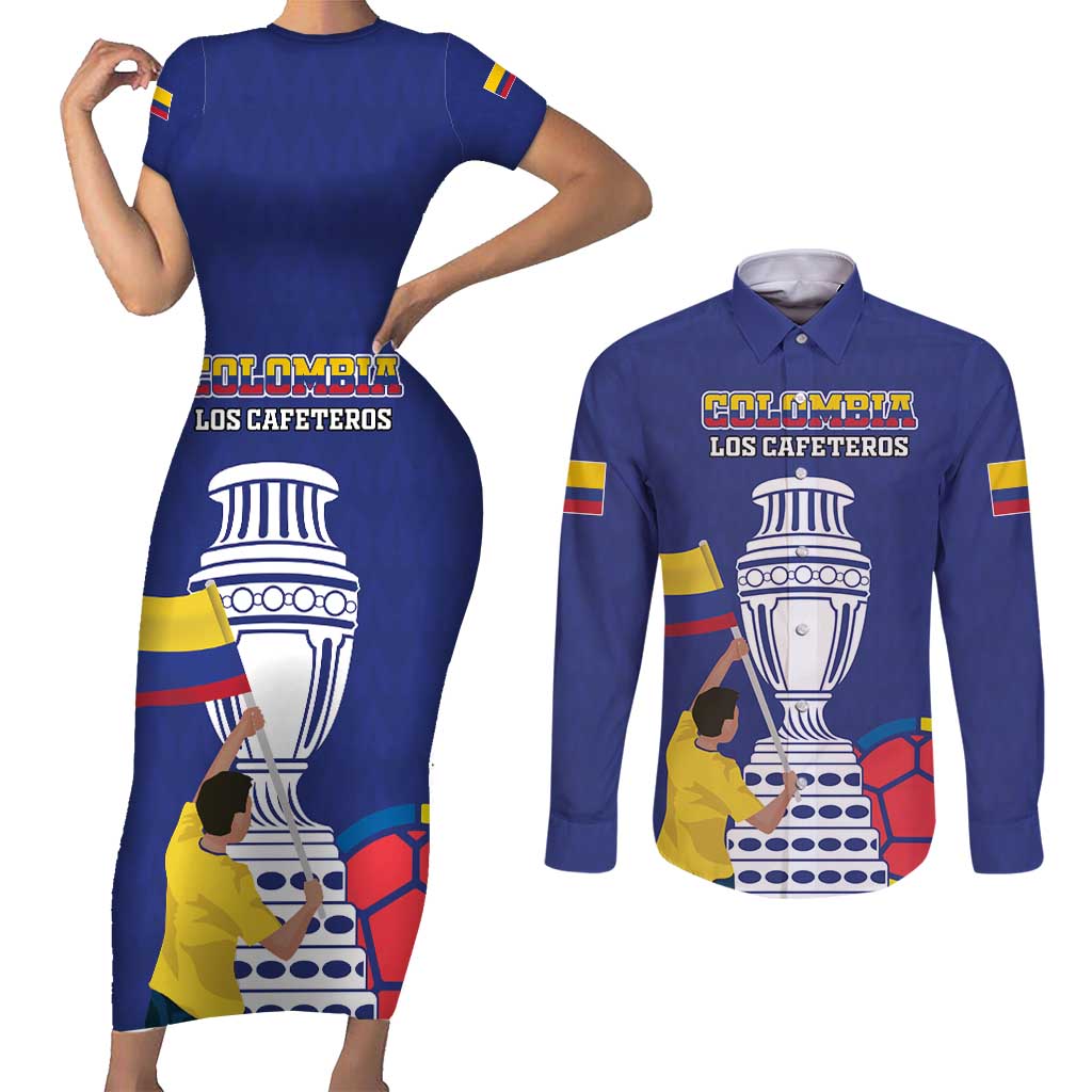 Custom Colombia Football Couples Matching Short Sleeve Bodycon Dress and Long Sleeve Button Shirt 2024 Copa America - Wonder Print Shop