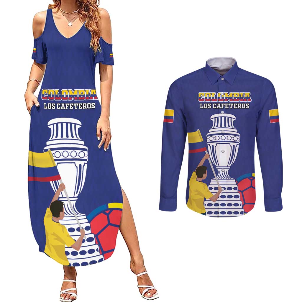 Custom Colombia Football Couples Matching Summer Maxi Dress and Long Sleeve Button Shirt 2024 Copa America - Wonder Print Shop