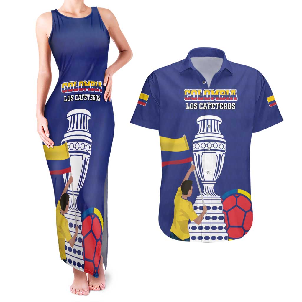 Custom Colombia Football Couples Matching Tank Maxi Dress and Hawaiian Shirt 2024 Copa America - Wonder Print Shop