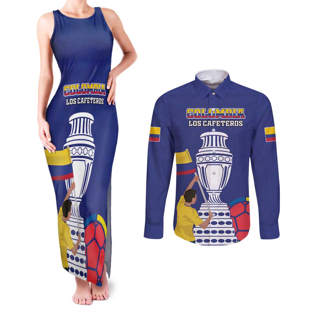 Custom Colombia Football Couples Matching Tank Maxi Dress and Long Sleeve Button Shirt 2024 Copa America - Wonder Print Shop