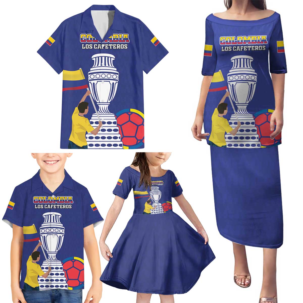 Custom Colombia Football Family Matching Puletasi and Hawaiian Shirt 2024 Copa America - Wonder Print Shop