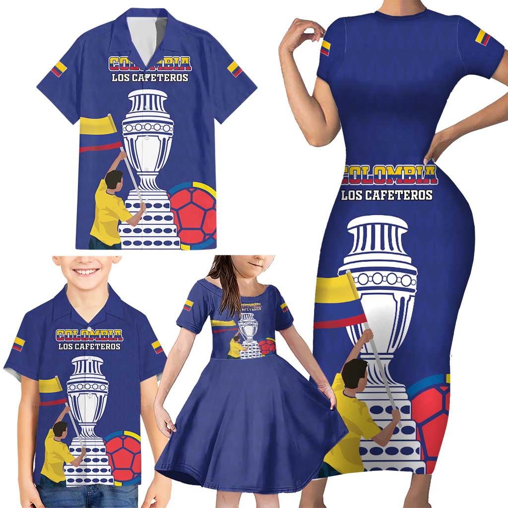 Custom Colombia Football Family Matching Short Sleeve Bodycon Dress and Hawaiian Shirt 2024 Copa America - Wonder Print Shop