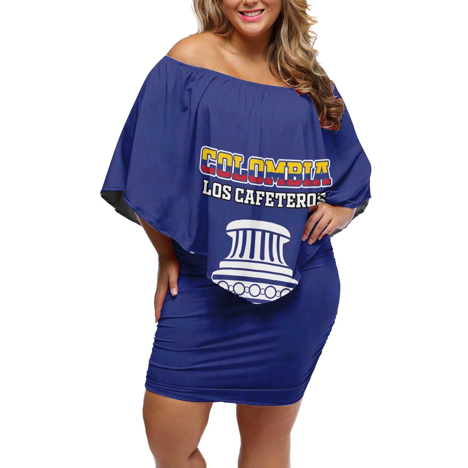 Custom Colombia Football Off Shoulder Short Dress 2024 Copa America - Wonder Print Shop