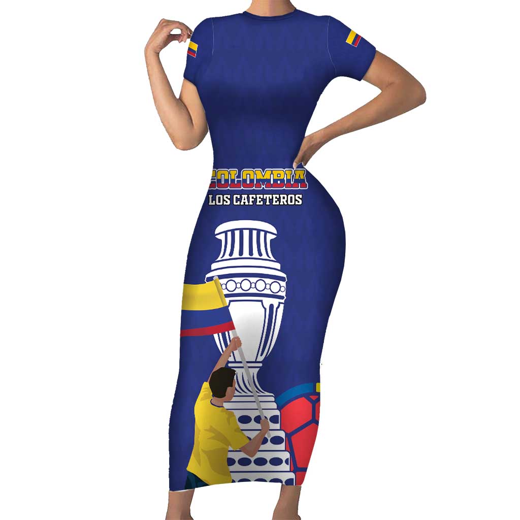 Custom Colombia Football Short Sleeve Bodycon Dress 2024 Copa America - Wonder Print Shop