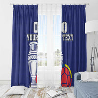Blue curtains with hanging rings, Colombia trophy and soccer ball graphics with 'Your Text'