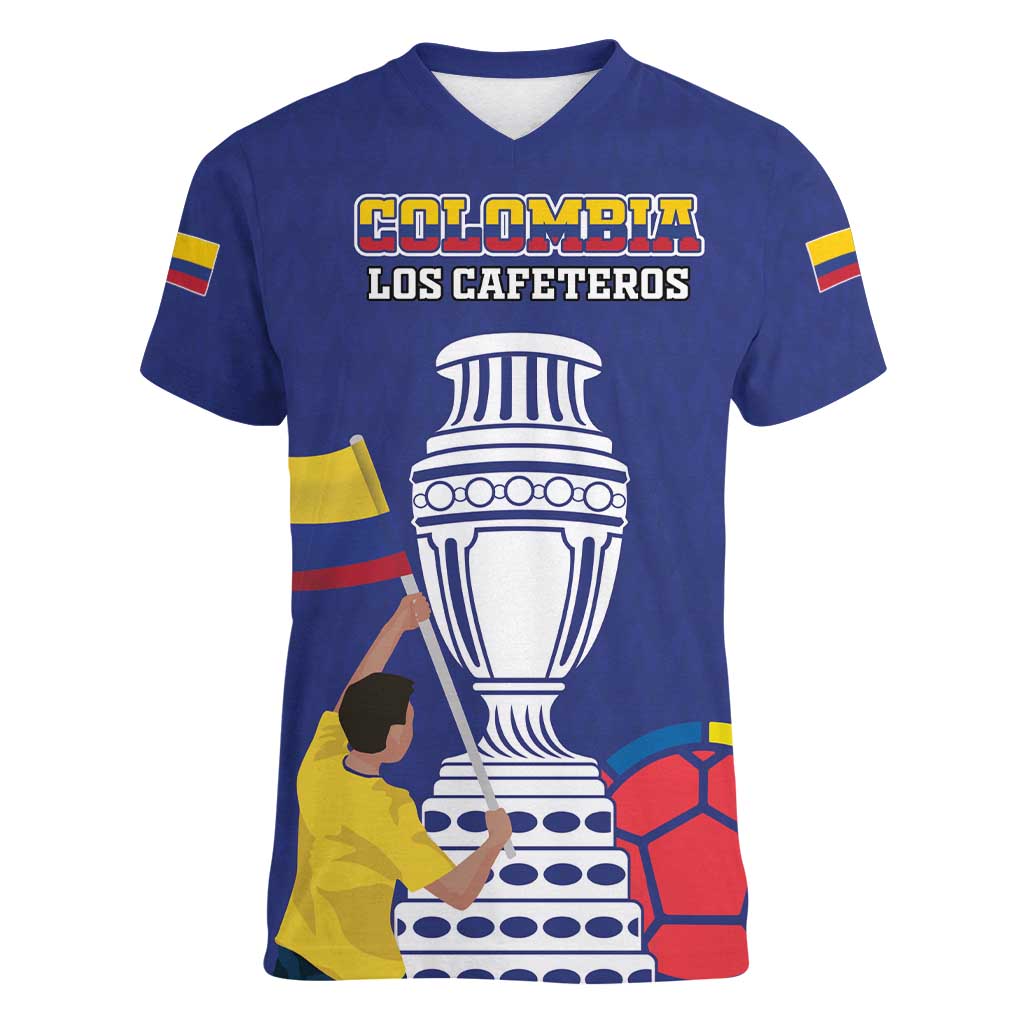 Custom Colombia Football Women V-Neck T-Shirt 2024 Copa America - Wonder Print Shop