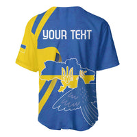 Blue and yellow baseball jersey back with 'YOUR TEXT' and dove over Ukraine map graphic