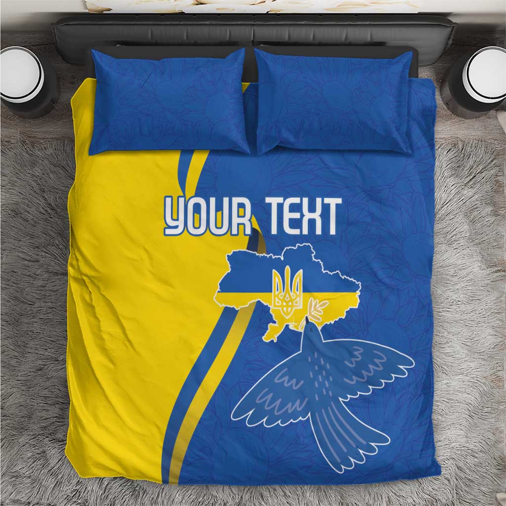 Blue and yellow duvet cover bedding set with two pillowcases and peace dove design