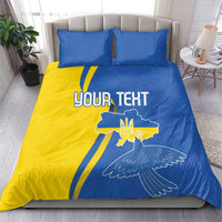 Blue and yellow duvet cover set with two pillowcases, 'YOUR TEXT' print and dove