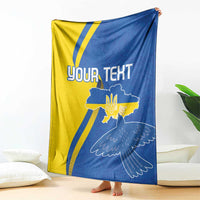 Personalized Ukraine flag blanket with peace dove graphic and your text, blue and yellow