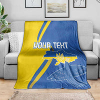 Personalized Ukraine flag throw blanket with peace dove and YOUR TEXT print, blue and yellow