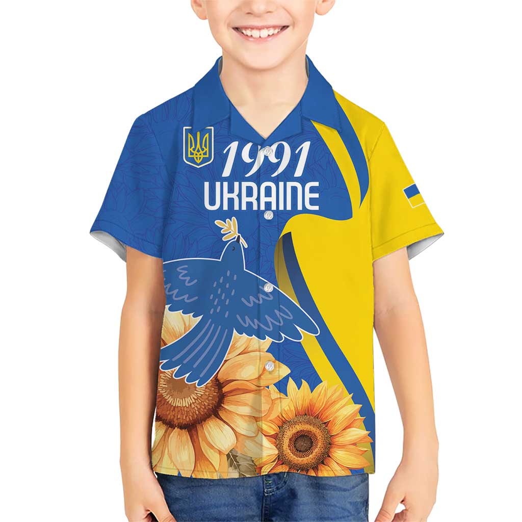 Personalized Ukraine Independence Day Kid Hawaiian Shirt Peace Dove Sunflower - Wonder Print Shop