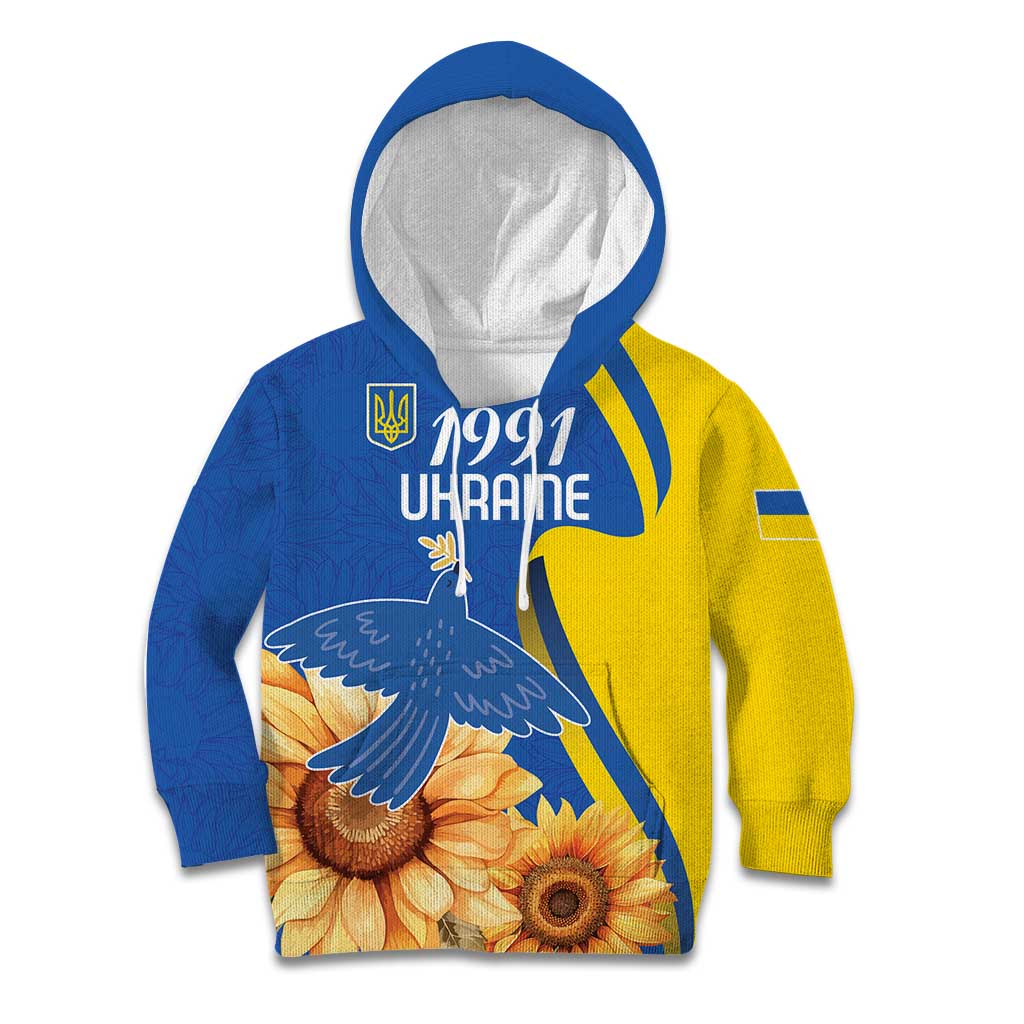 Personalized Ukraine Independence Day Kid Hoodie Peace Dove Sunflower - Wonder Print Shop