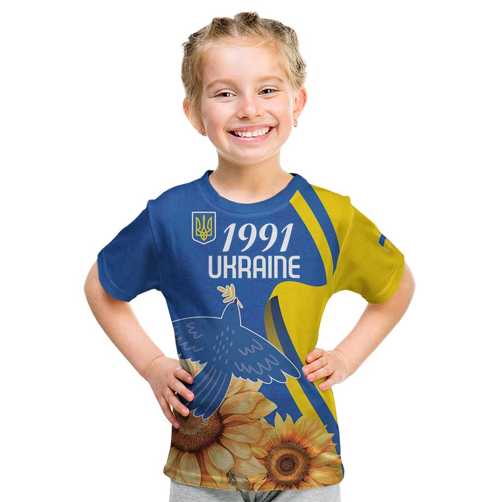 Personalized Ukraine Independence Day Kid T Shirt Peace Dove Sunflower - Wonder Print Shop