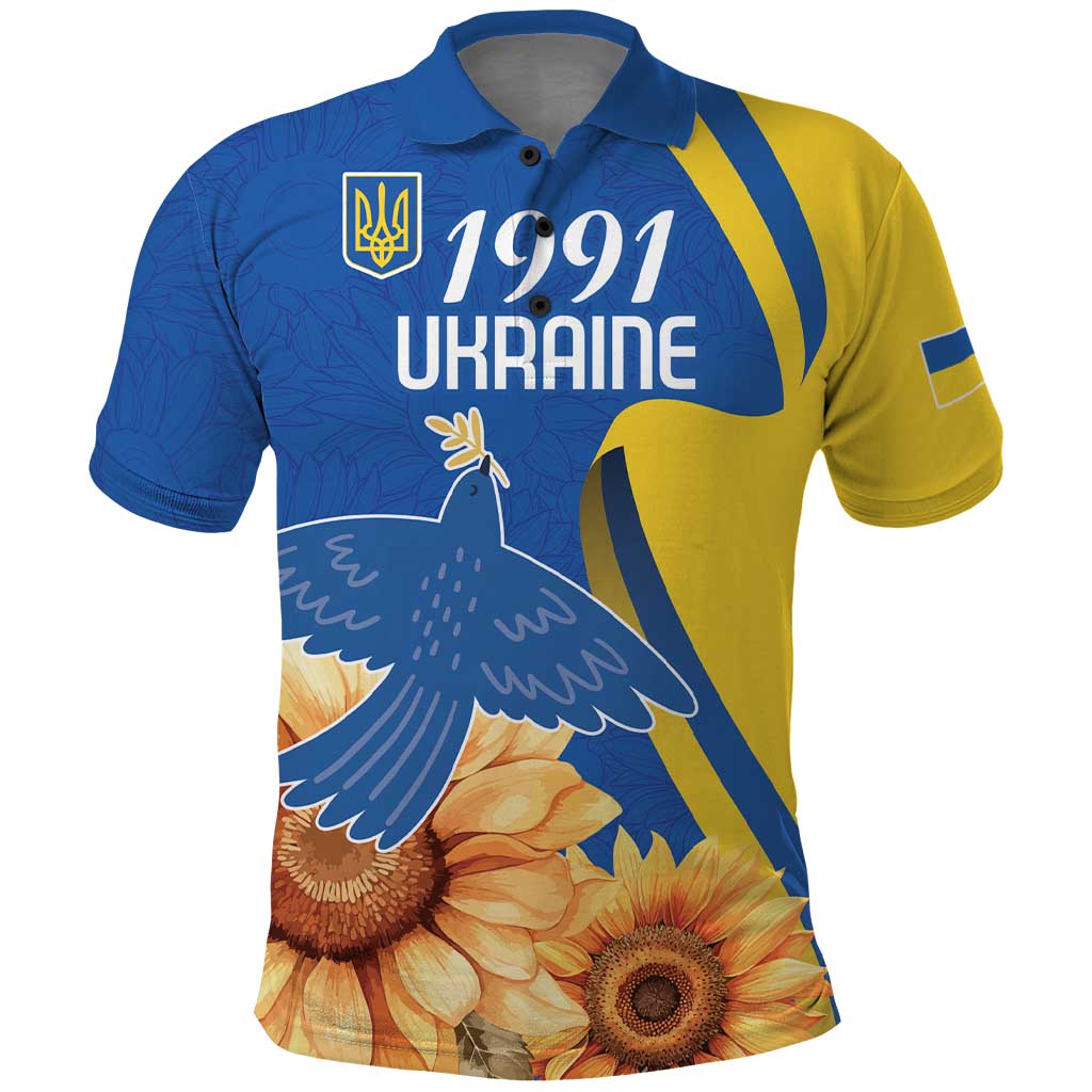 Personalized Ukraine Independence Day Polo Shirt Peace Dove Sunflower - Wonder Print Shop