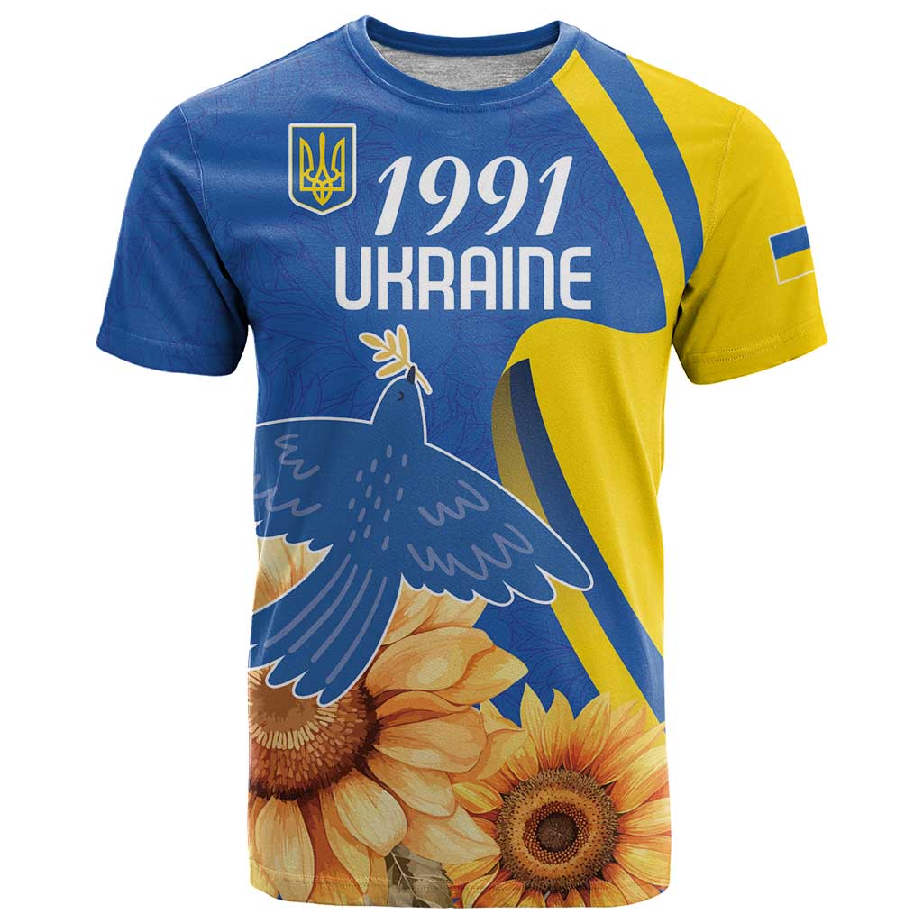 Personalized Ukraine Independence Day T Shirt Peace Dove Sunflower