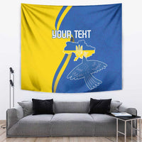 Personalized wall tapestry, blue-yellow flag with peace dove outline and custom text