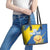 Custom Ukraine Independence Day Leather Tote Bag Dove Of Peace With Grunge Pattern