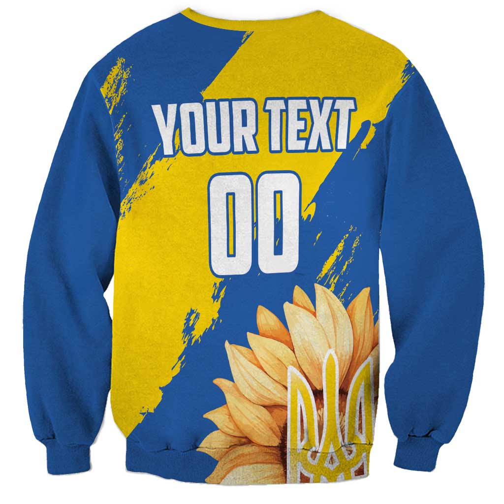 Blue and yellow sweatshirt back with YOUR TEXT, 00, and floral torch print
