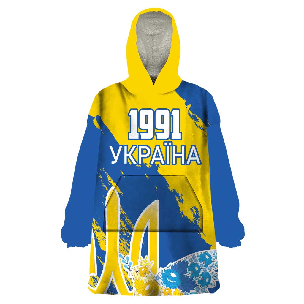 Custom Ukraine Independence Day Wearable Blanket Hoodie Dove Of Peace With Grunge Pattern - Wonder Print Shop