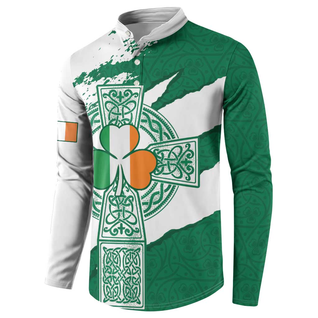 Ireland Celtic Cross Button Sweatshirt Irish Flag Shamrock - Wonder Print Shop