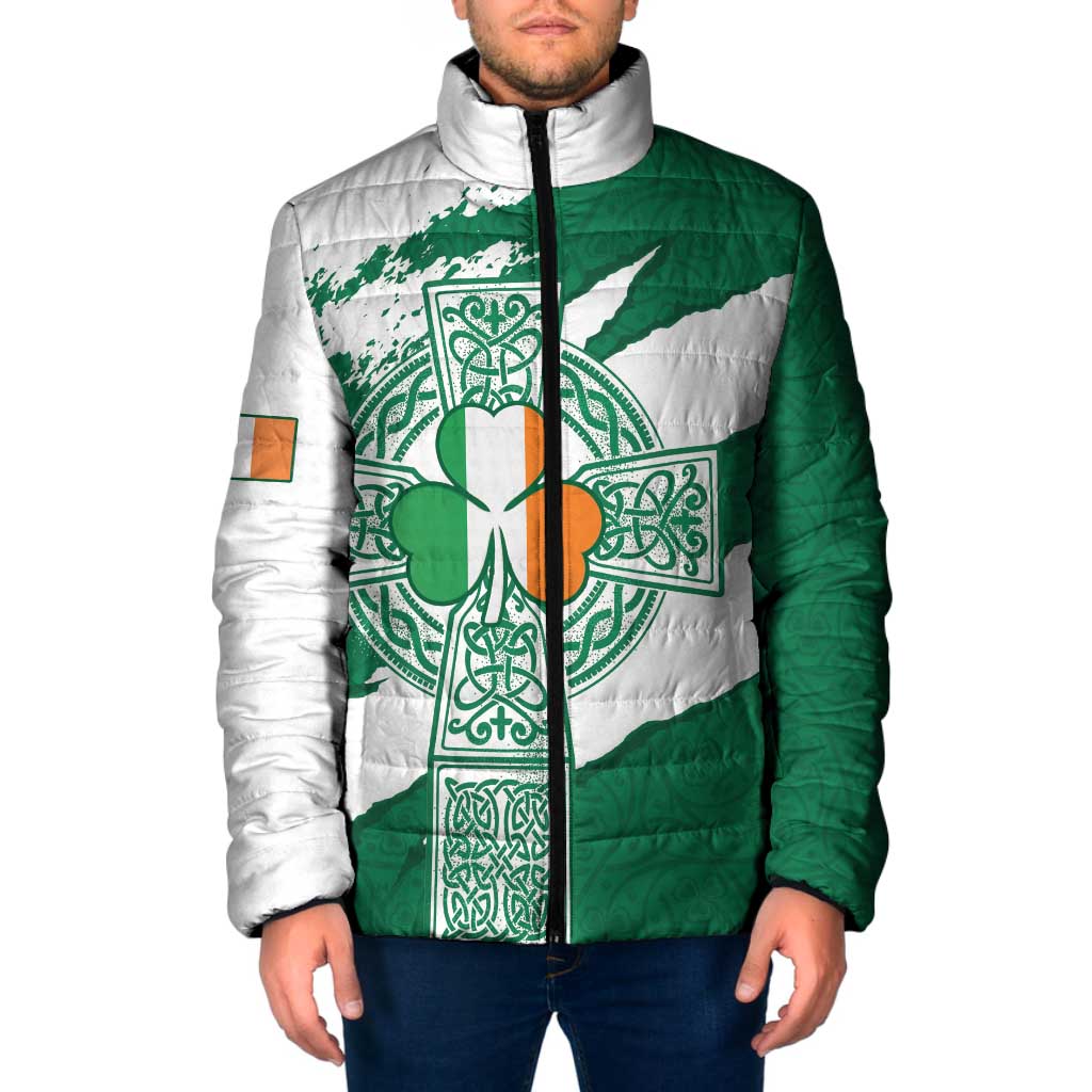 Ireland Celtic Cross Padded Jacket Irish Flag Shamrock - Wonder Print Shop