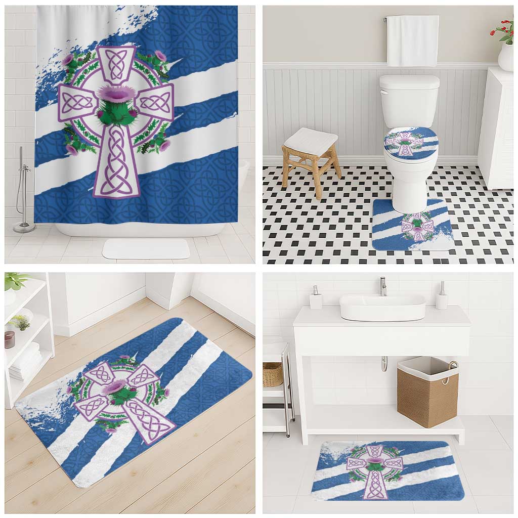 Scotland Celtic Cross Bathroom Set Thistle Flowers - Wonder Print Shop