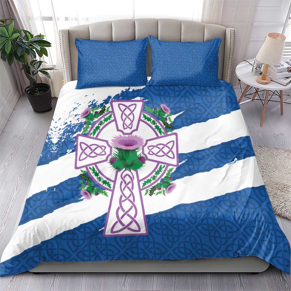 Scotland Celtic Cross Bedding Set Thistle Flowers - Wonder Print Shop