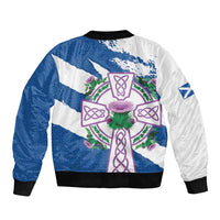 Scotland Celtic Cross Bomber Jacket Thistle Flowers - Wonder Print Shop