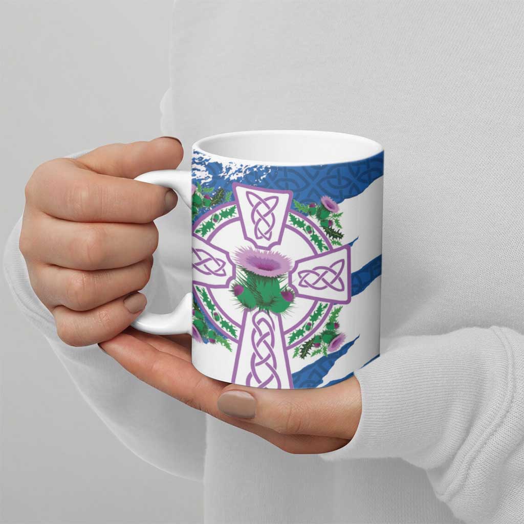 Scotland Celtic Cross Ceramic Mug Thistle Flowers - Wonder Print Shop