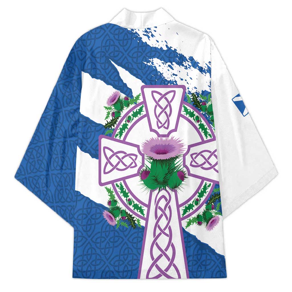 Scotland Celtic Cross Kimono Thistle Flowers - Wonder Print Shop