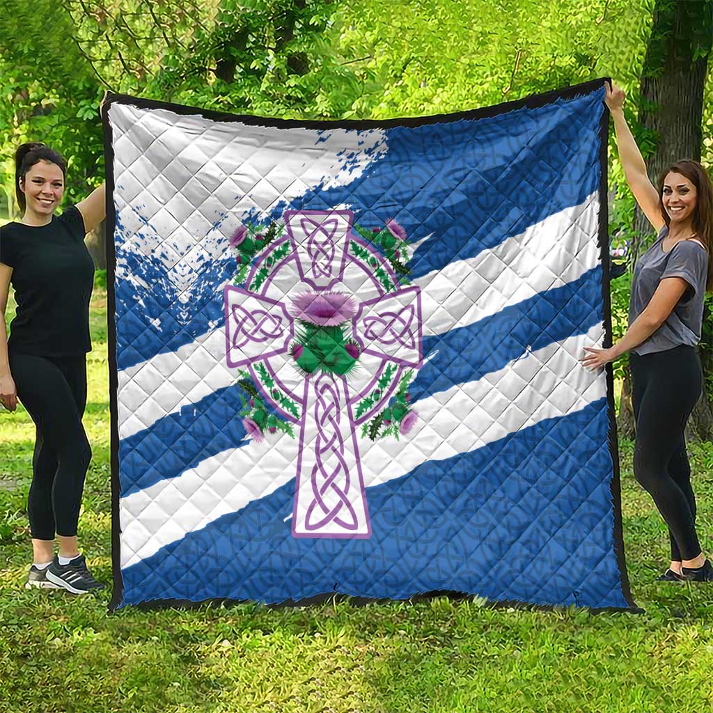 Scotland Celtic Cross Quilt Thistle Flowers - Wonder Print Shop