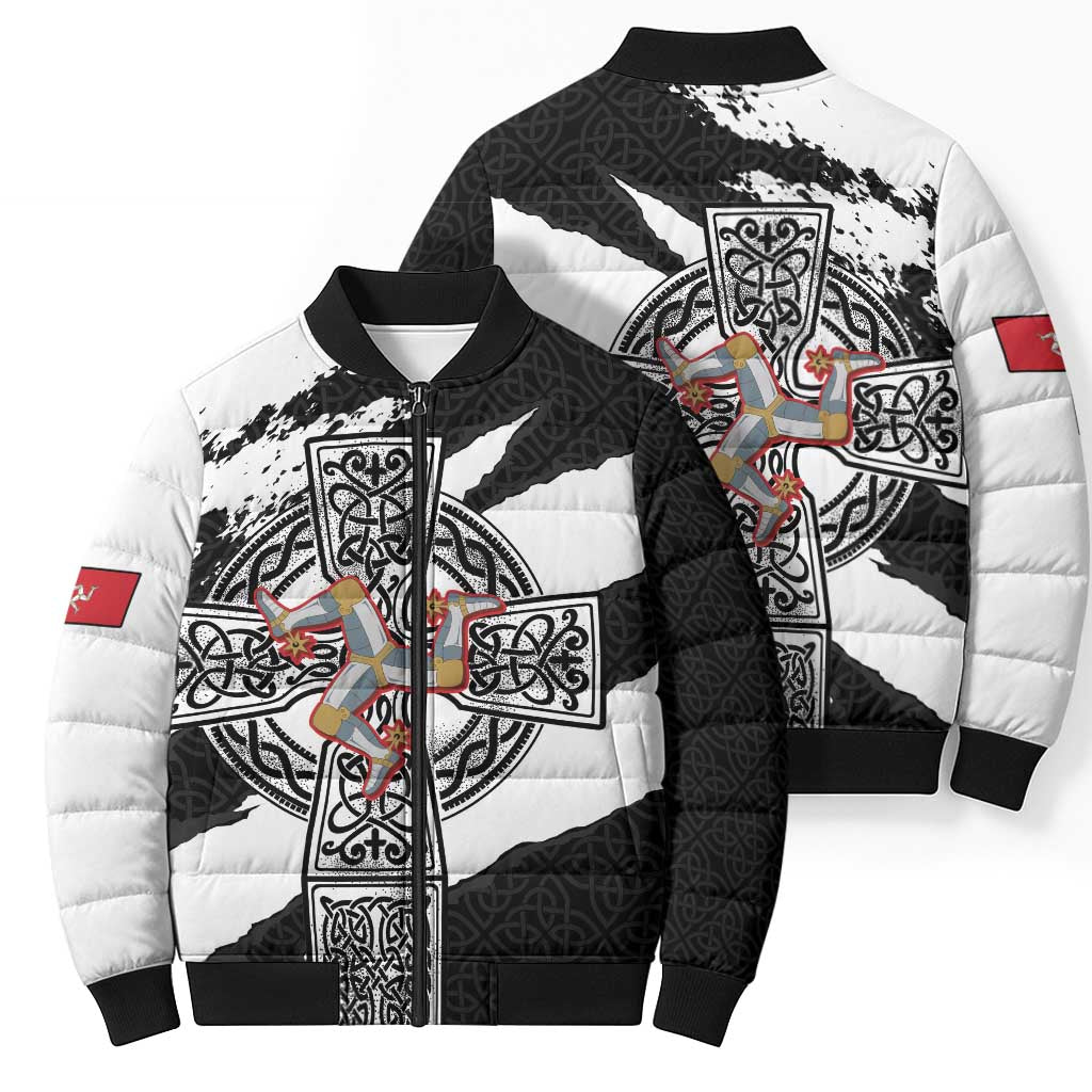 Isle of Man Celtic Cross Bomber Puffer Jacket Triskelion Emblem - Wonder Print Shop