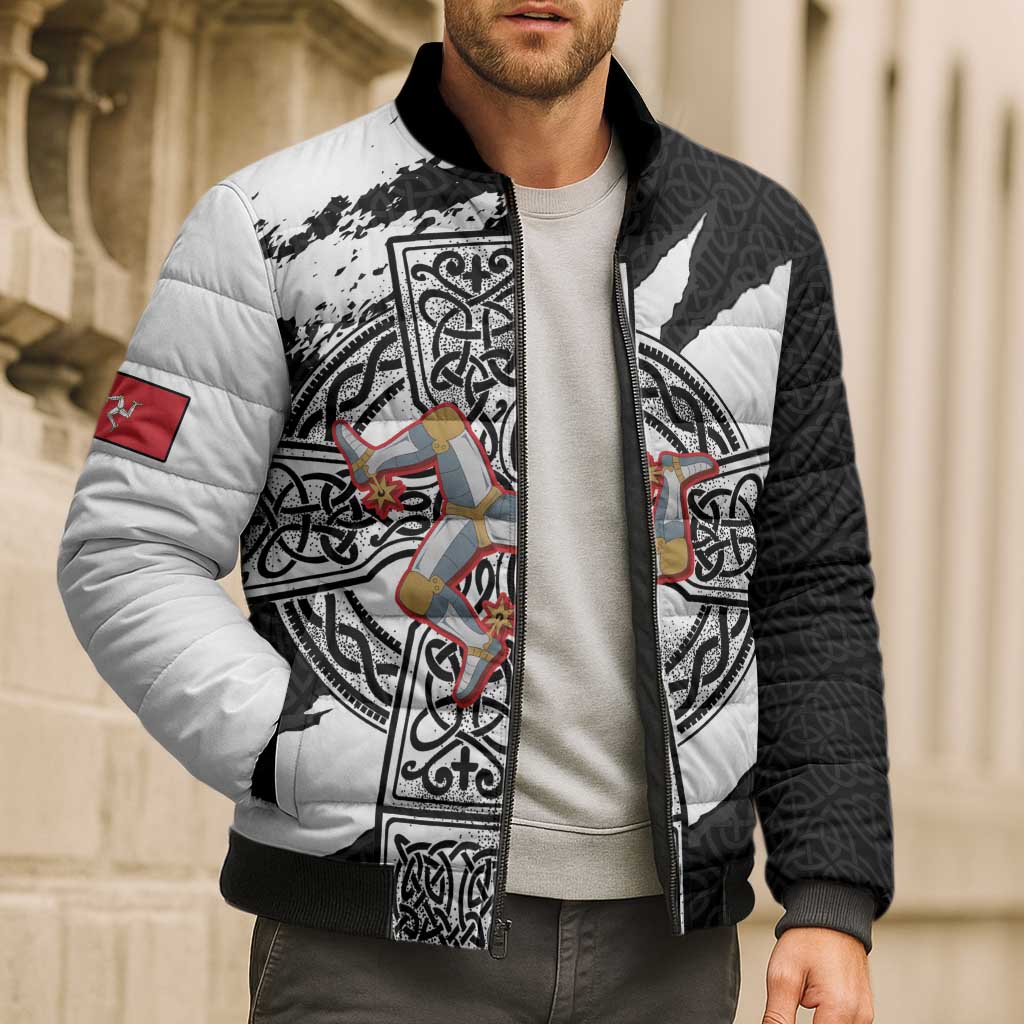 Isle of Man Celtic Cross Bomber Puffer Jacket Triskelion Emblem - Wonder Print Shop