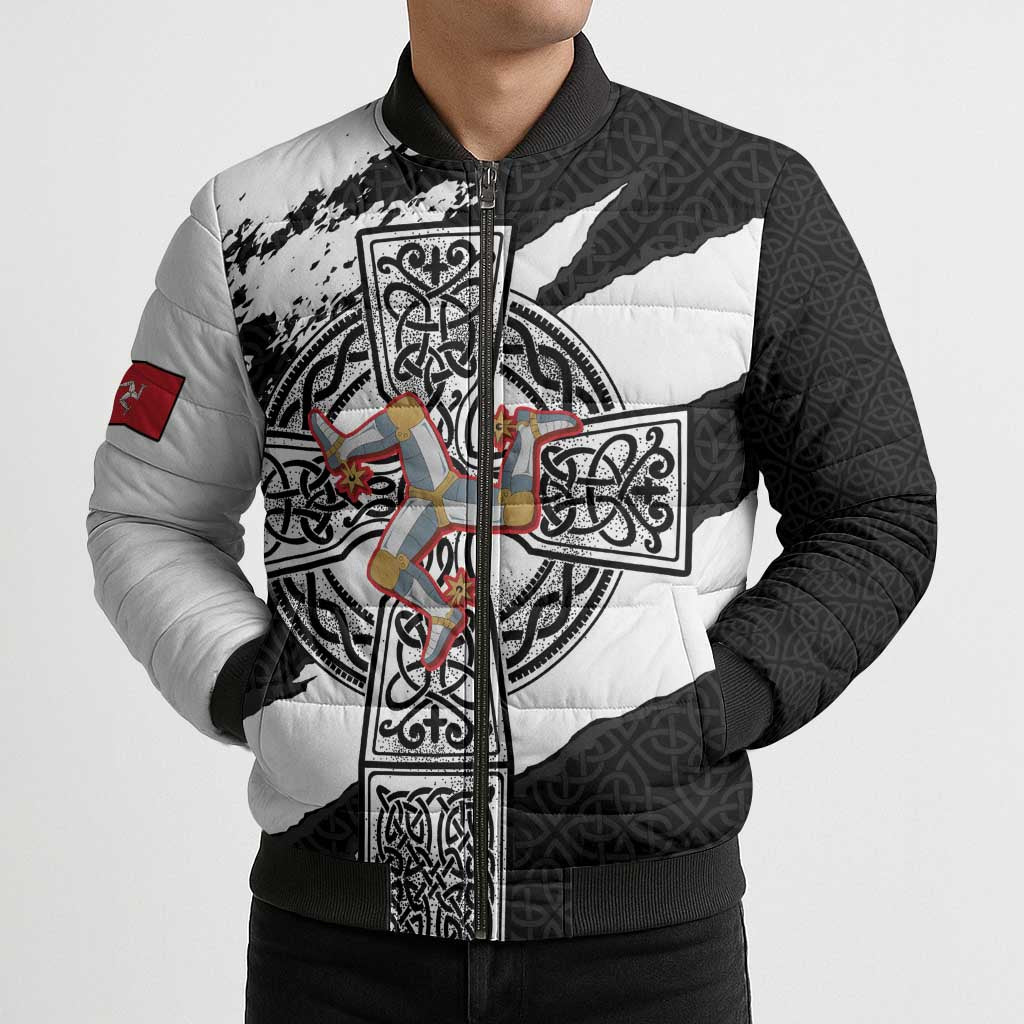 Isle of Man Celtic Cross Bomber Puffer Jacket Triskelion Emblem - Wonder Print Shop