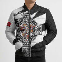 Isle of Man Celtic Cross Bomber Puffer Jacket Triskelion Emblem - Wonder Print Shop