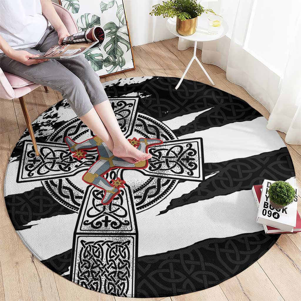 Isle of Man Celtic Cross Round Carpet Triskelion Emblem - Wonder Print Shop