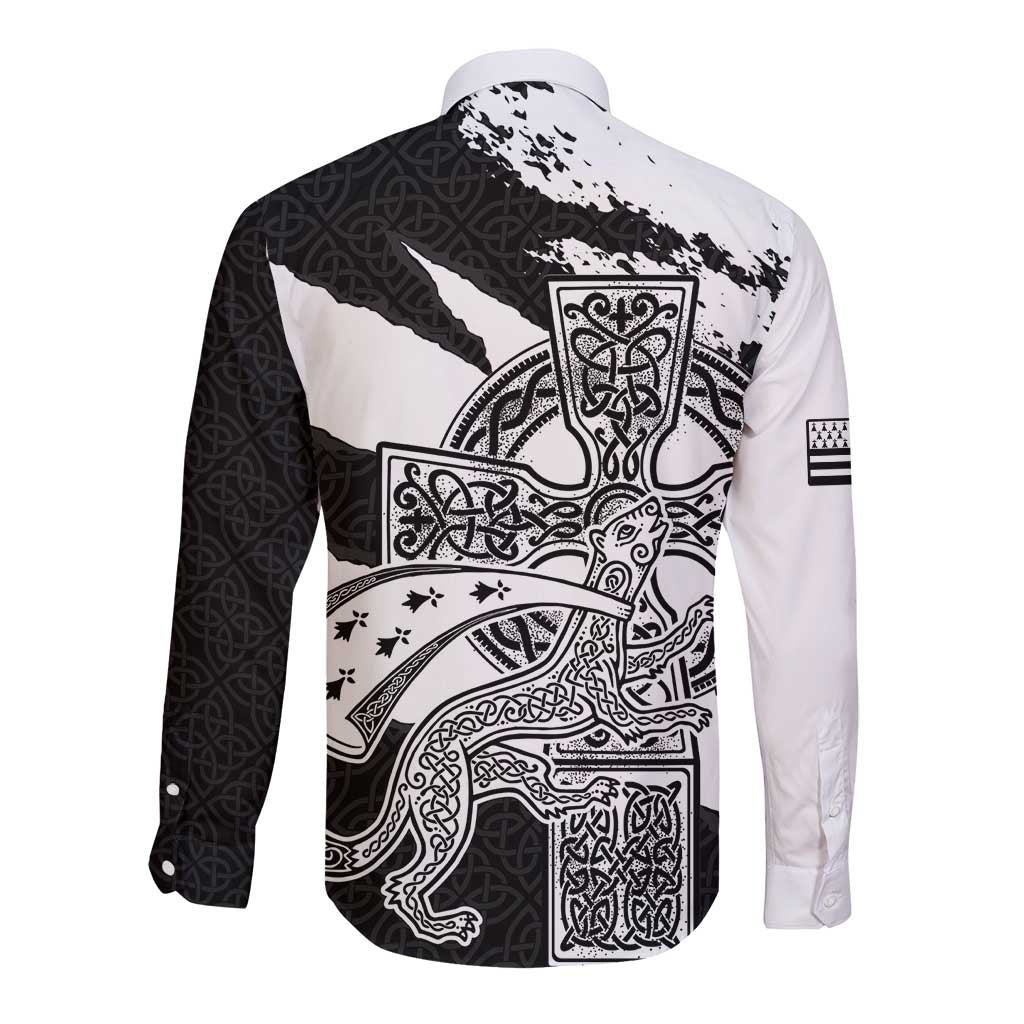 Brittany Celtic Cross Long Sleeve Button Shirt Celtic Pattern - Wonder Print Shop