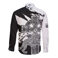 Brittany Celtic Cross Long Sleeve Button Shirt Celtic Pattern - Wonder Print Shop