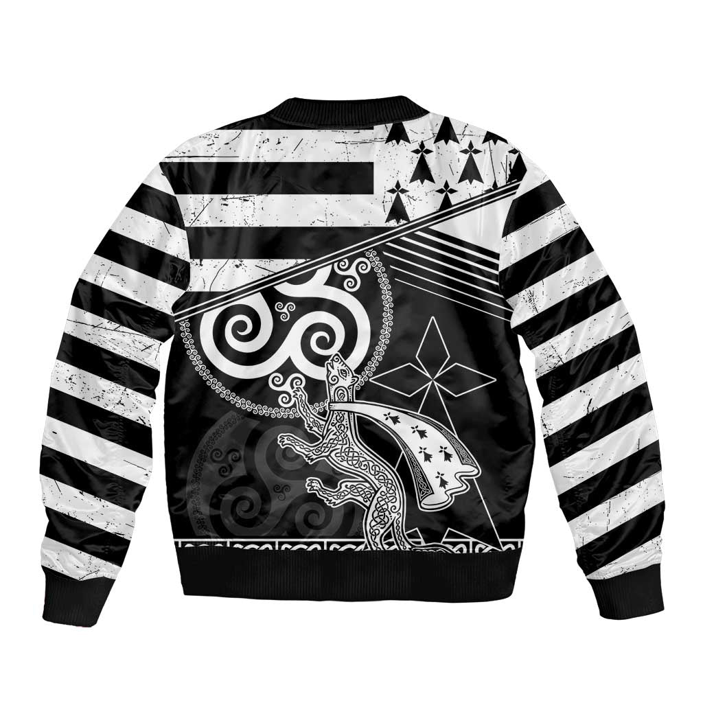 Brittany Ermine Celtic Bomber Jacket Black Celtic Triskels - Wonder Print Shop